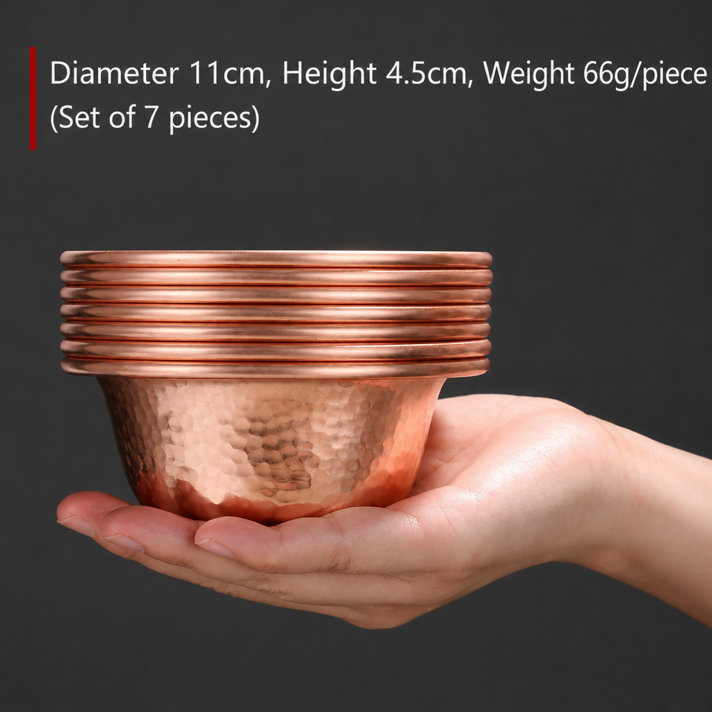 Handmade Hammered Copper Water Offering Cups Set of 7