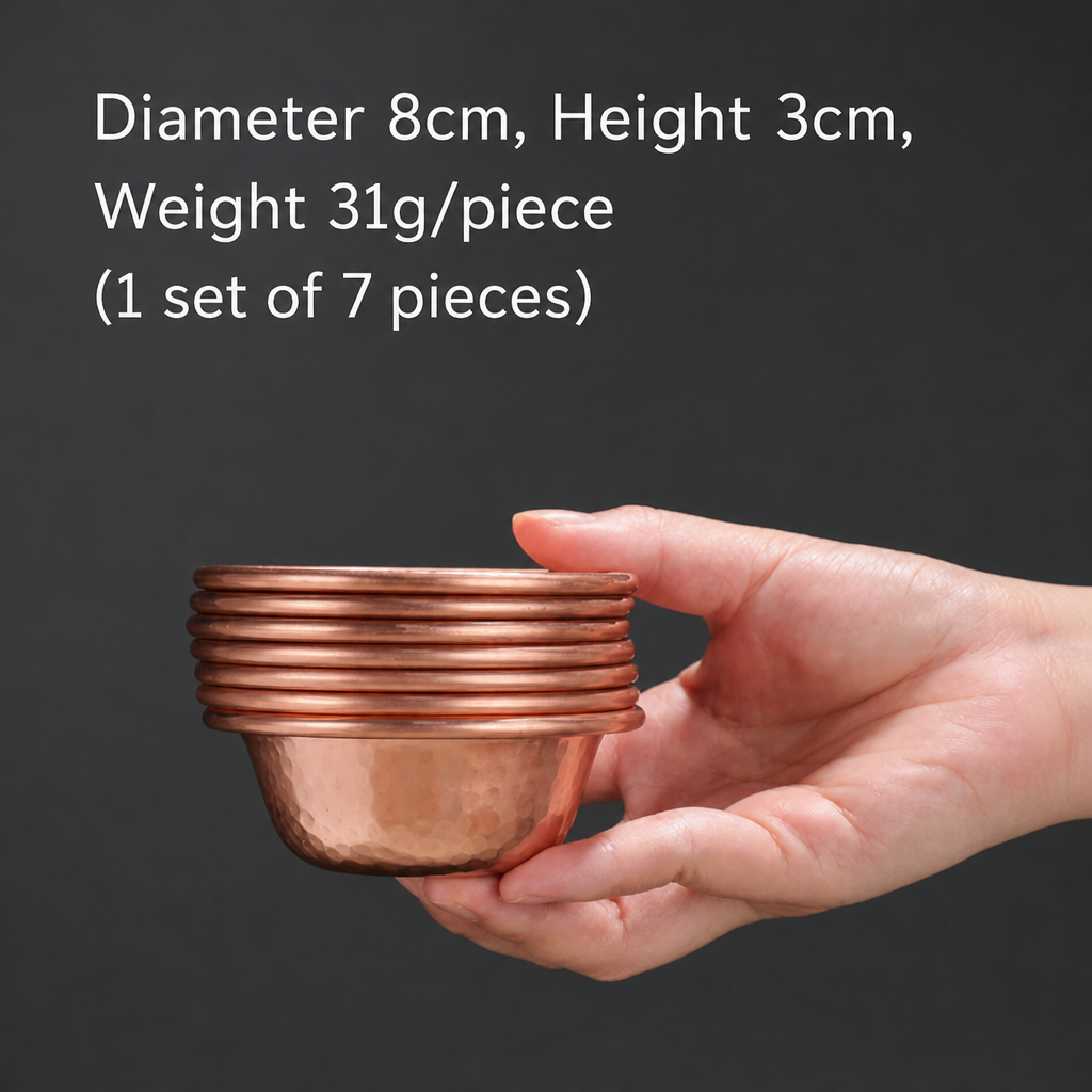 Handmade Hammered Copper Water Offering Cups Set of 7