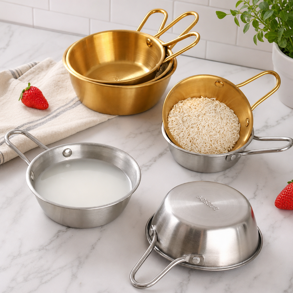 Gold 304 Stainless Steel Rice Wine Bowl with Handle