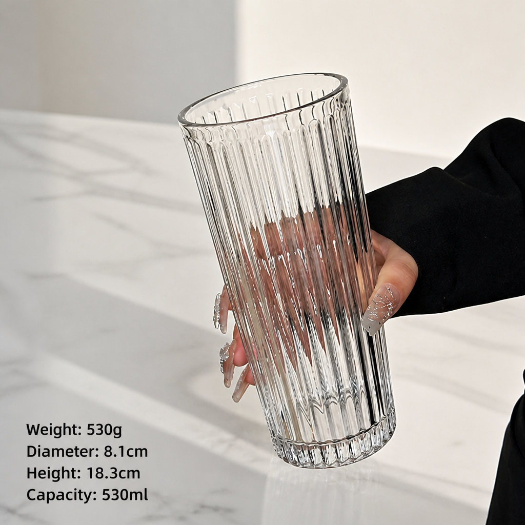 Clear Ribbed Glass Coffee Cup with Lid