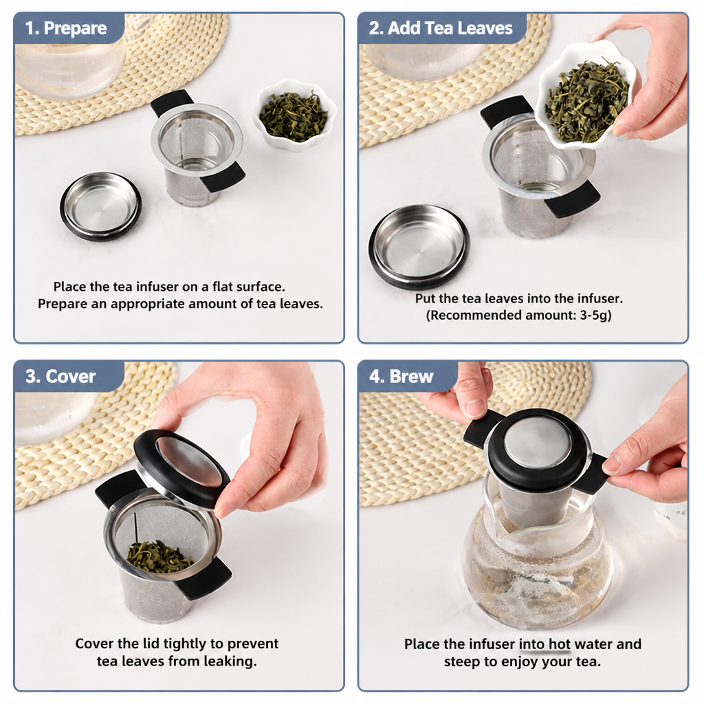 304 Stainless Steel Tea Infuser Basket Fine Mesh Filter with Lid