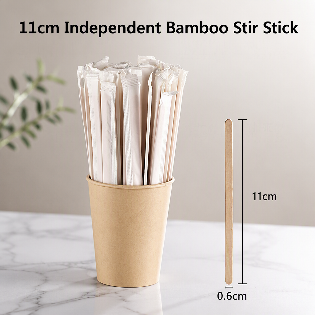 Disposable Bamboo Coffee Stirrers Individually Wrapped