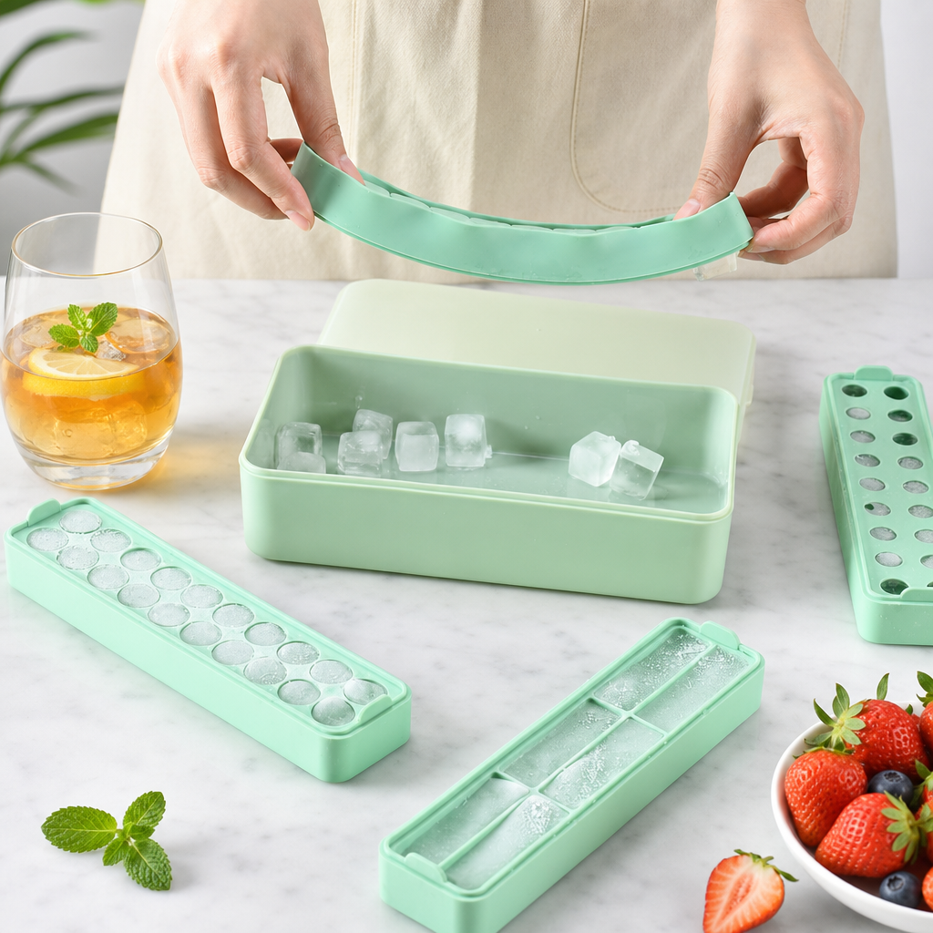 Food Grade Silicone Ice Cube Tray with Lid for Freezer Storage