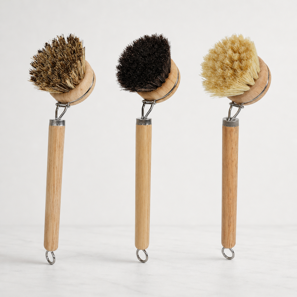 Wooden Handle Dish Cleaning Brush with Replaceable Brush Head