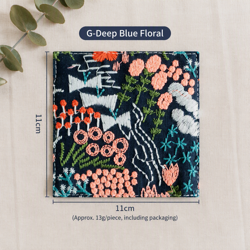 Embroidered Cotton Linen Double Layer Coaster Floral Heat Resistant Drink Mat