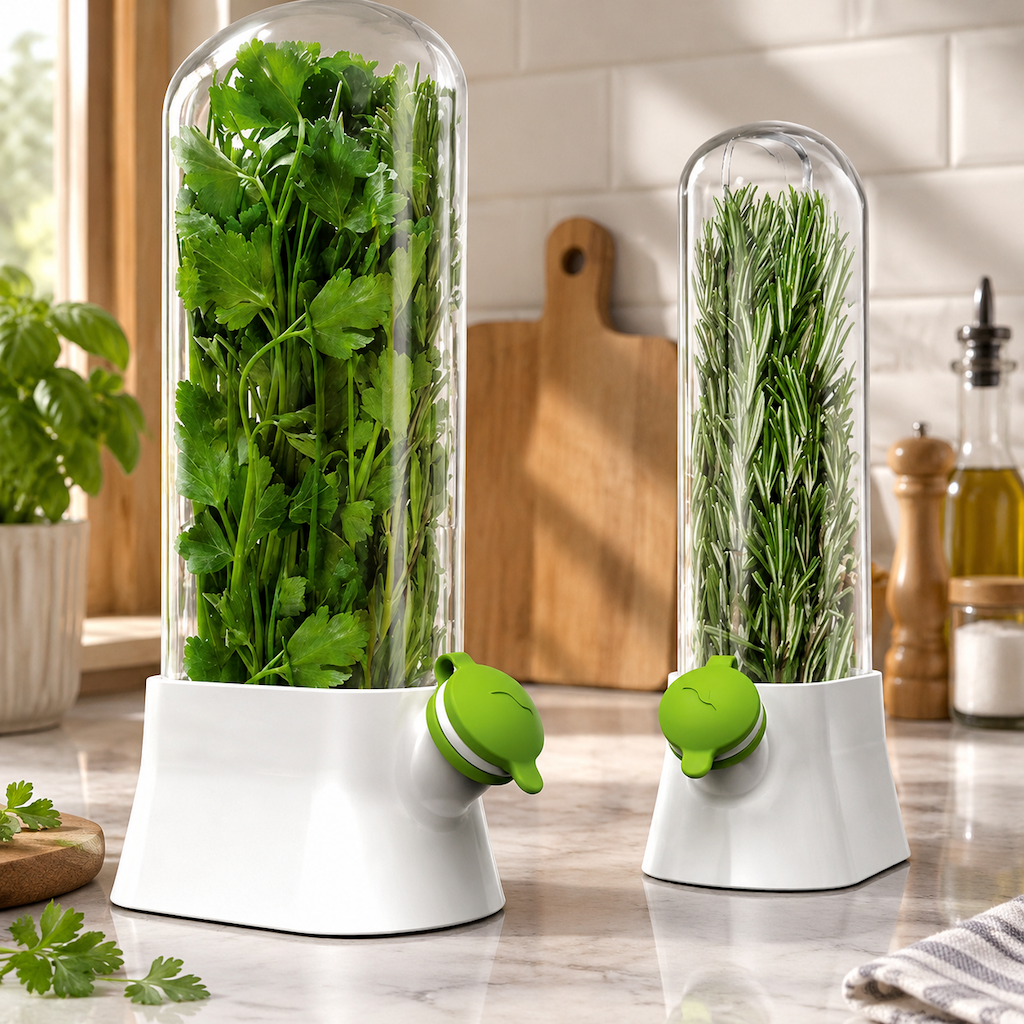 Fresh Herb Keeper Container Vegetable Storage Box with Protective Clear Cover