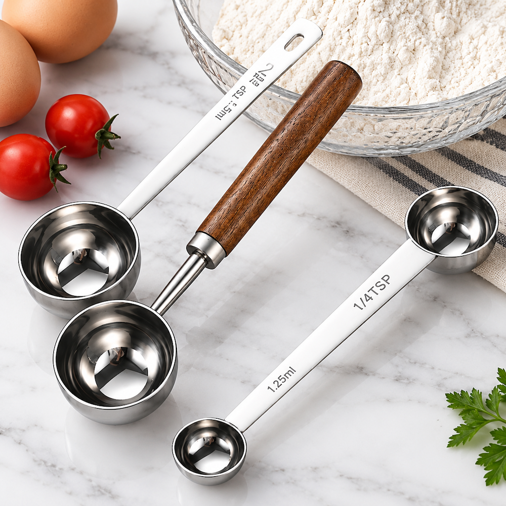 Walnut Wood Handle 304 Stainless Steel Measuring Spoon