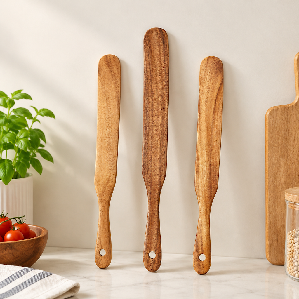 Acacia Wood Long Handle Cooking Spatula Natural Wooden Stirring Paddle