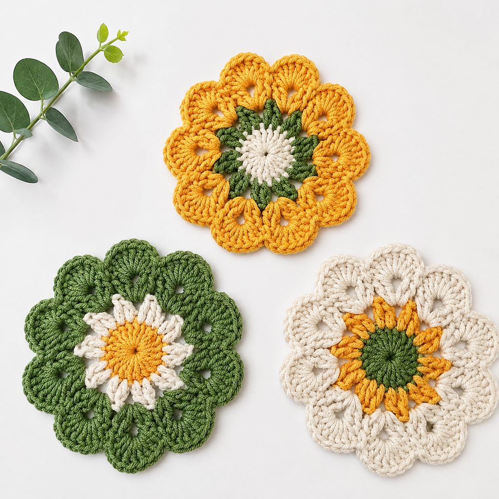 Handmade Crochet Flower Coaster Sunflower Cup Mat
