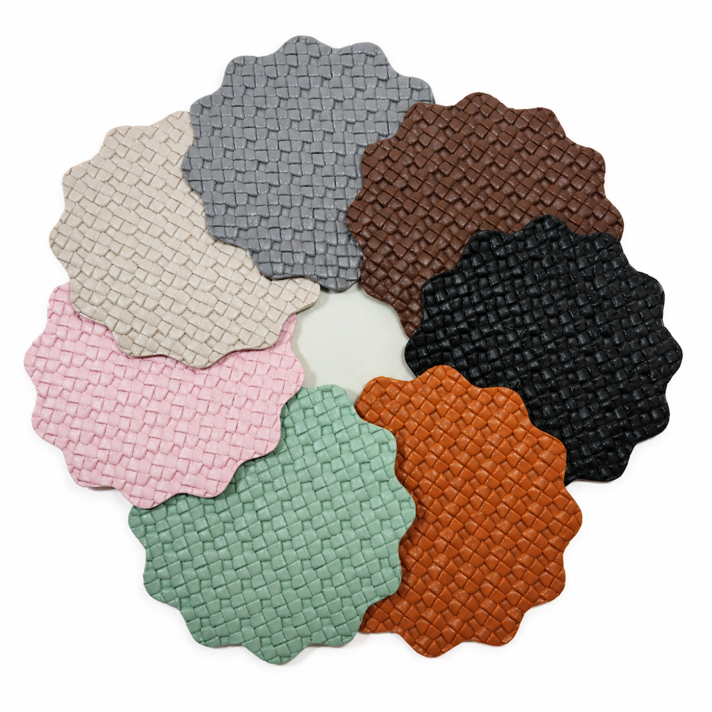 Textured Floral PU Leather Coaster Heat Resistant Table Mat