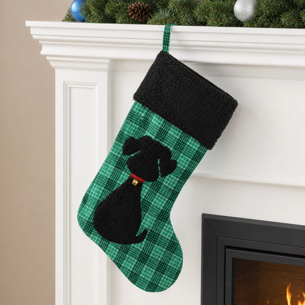 Buffalo Plaid Cat Christmas Stocking with Plush Cuff