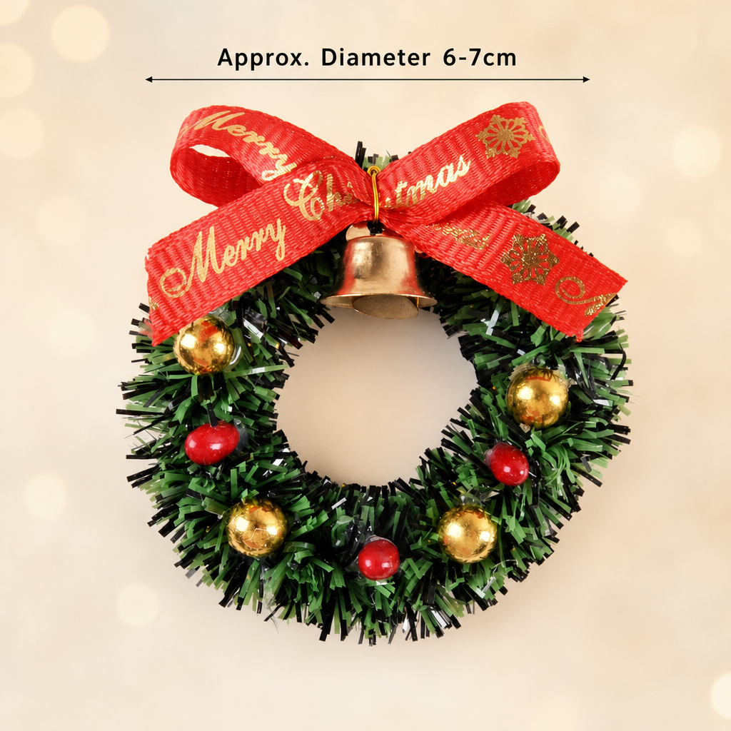 Mini Christmas Wreath Ornament with Bow and Bell