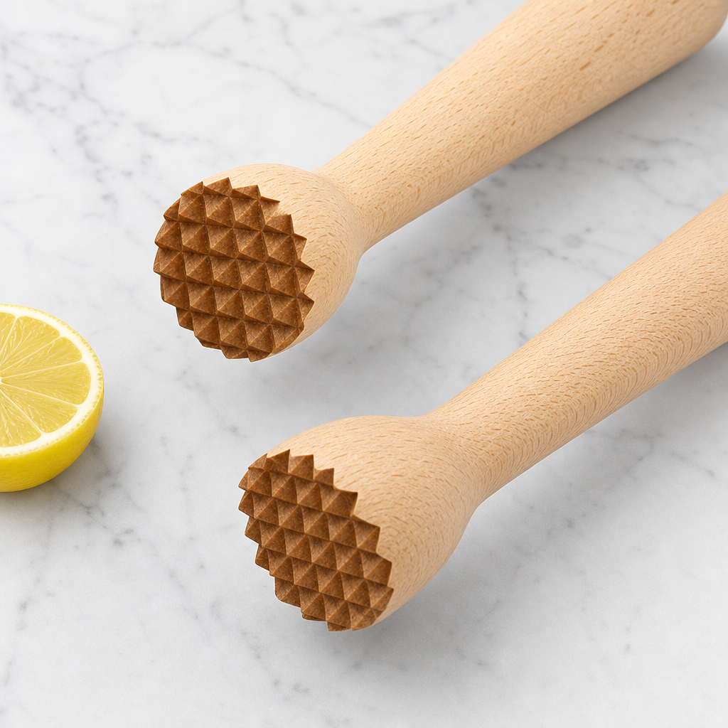 Natural Wooden Ice Crusher Muddler with Textured Head for Kitchen Use