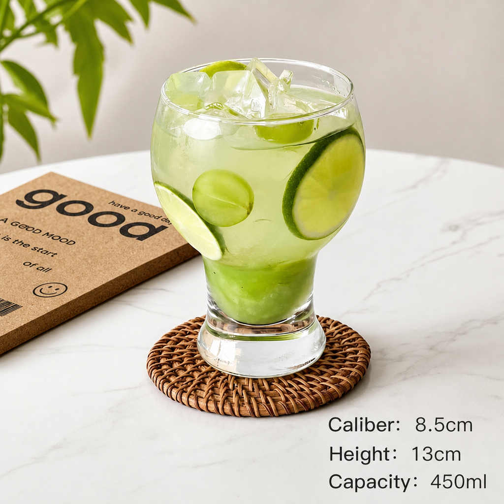 Modern Round Glass Cup with Raised Pedestal Base