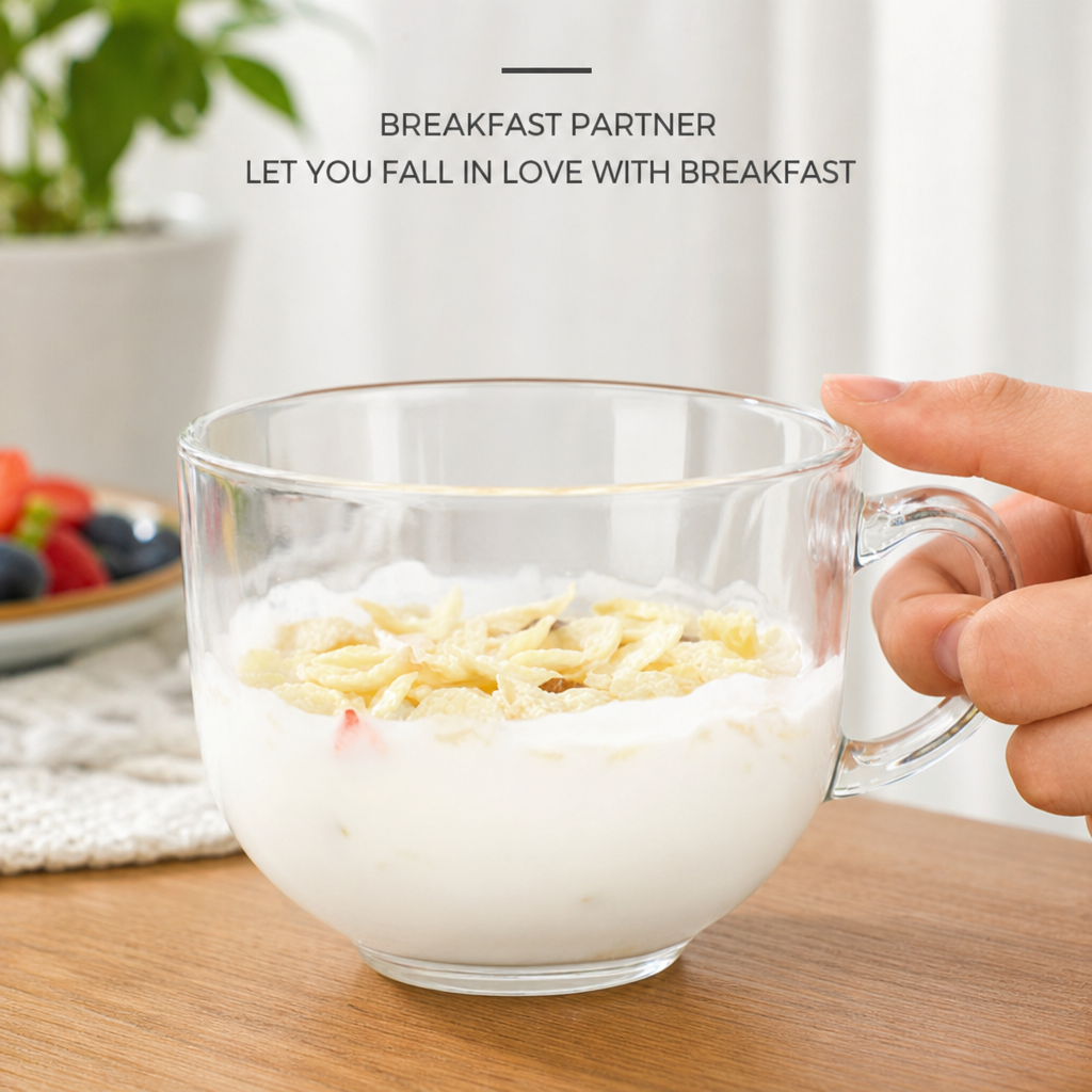 Clear Glass Breakfast Milk Mug with Handle