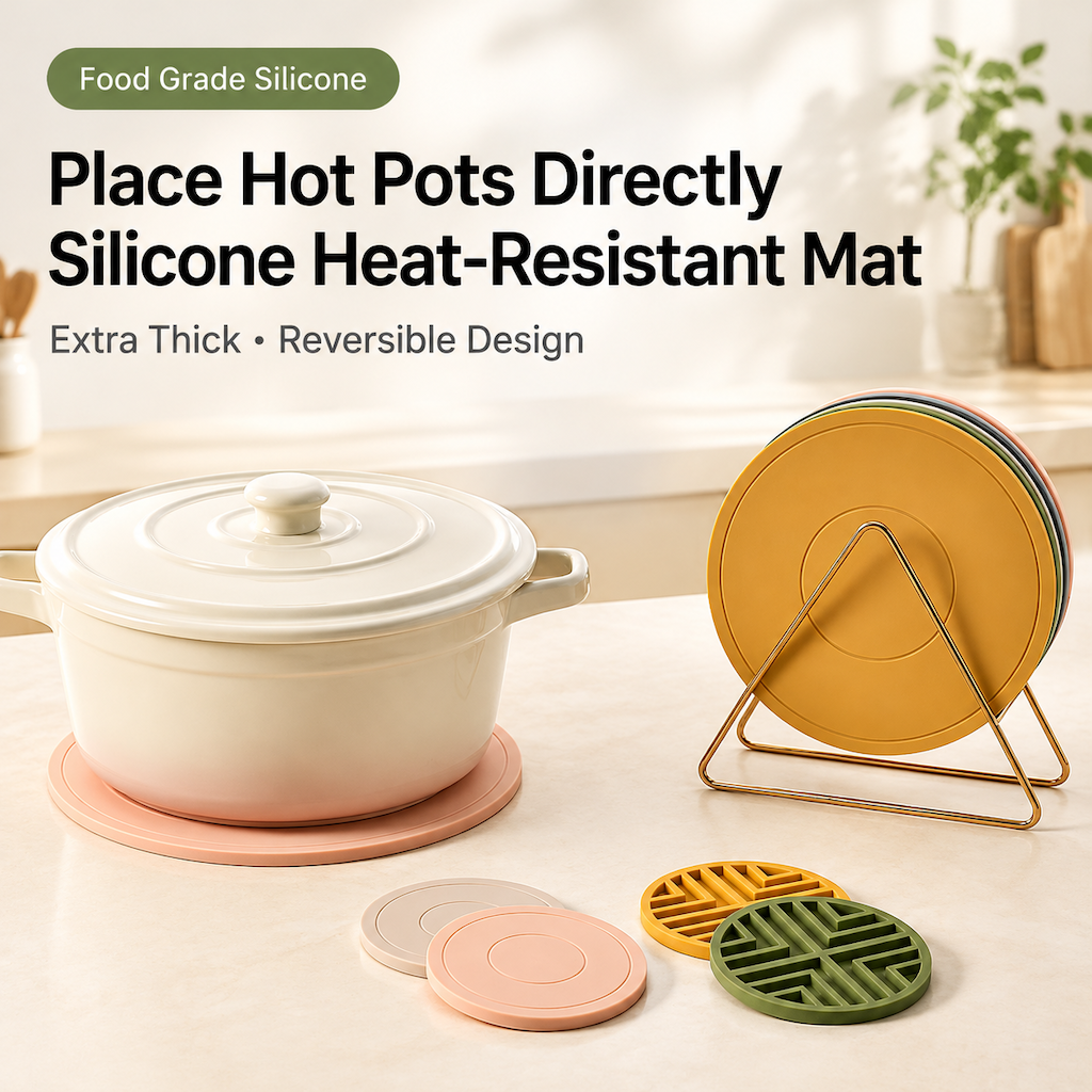 Round Silicone Heat Resistant Trivet Mat, Non-Slip Pot Holder