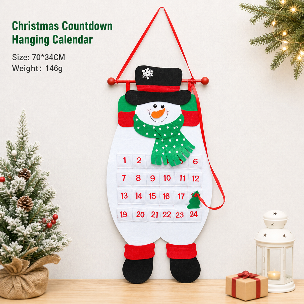 Christmas Felt Countdown Calendar Santa Snowman Reindeer Hanging Decoration