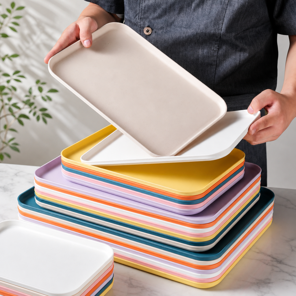 Wheat Straw Plastic Large Rectangular Serving Tray BBQ Food Display Plate