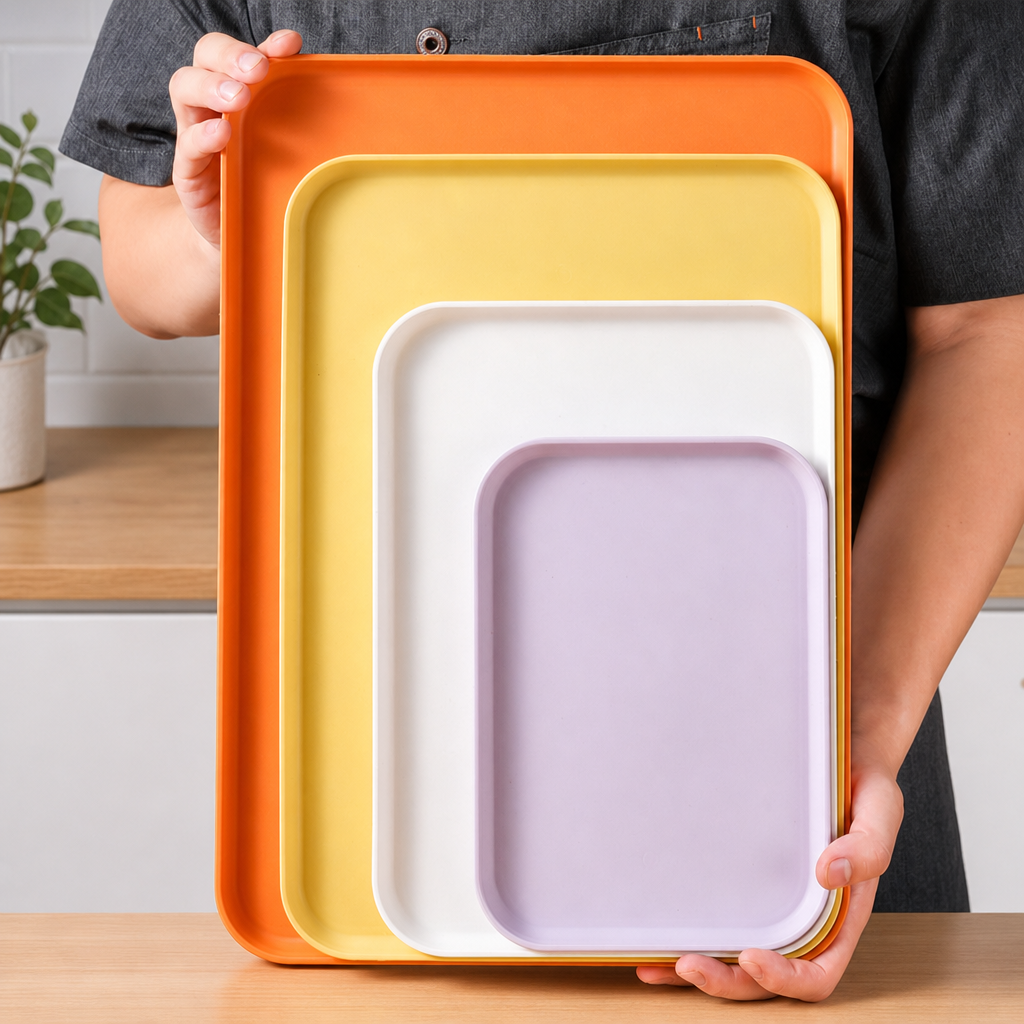 Wheat Straw Plastic Small Rectangular Serving Tray Kitchen Food Display Plate