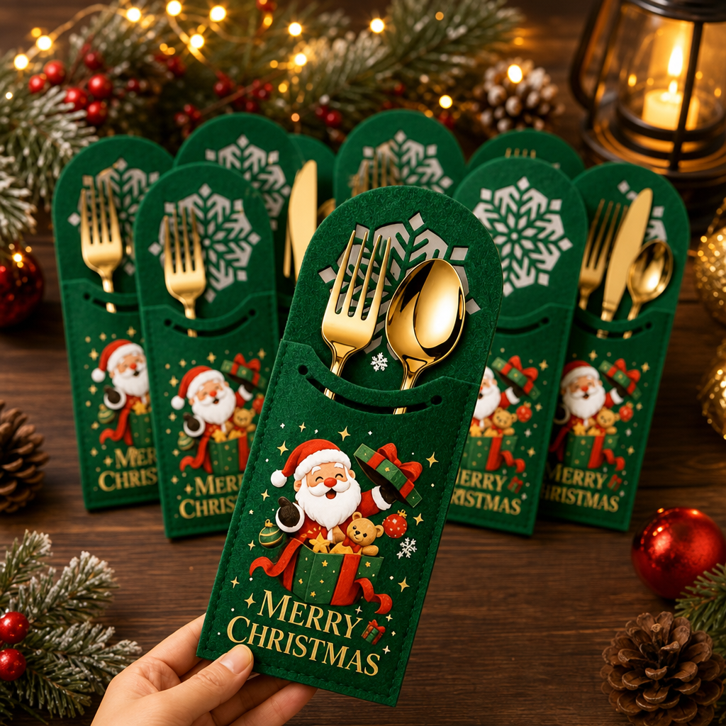 Christmas Felt Cutlery Holder Santa Claus Silverware Pocket Holiday Table Decoration