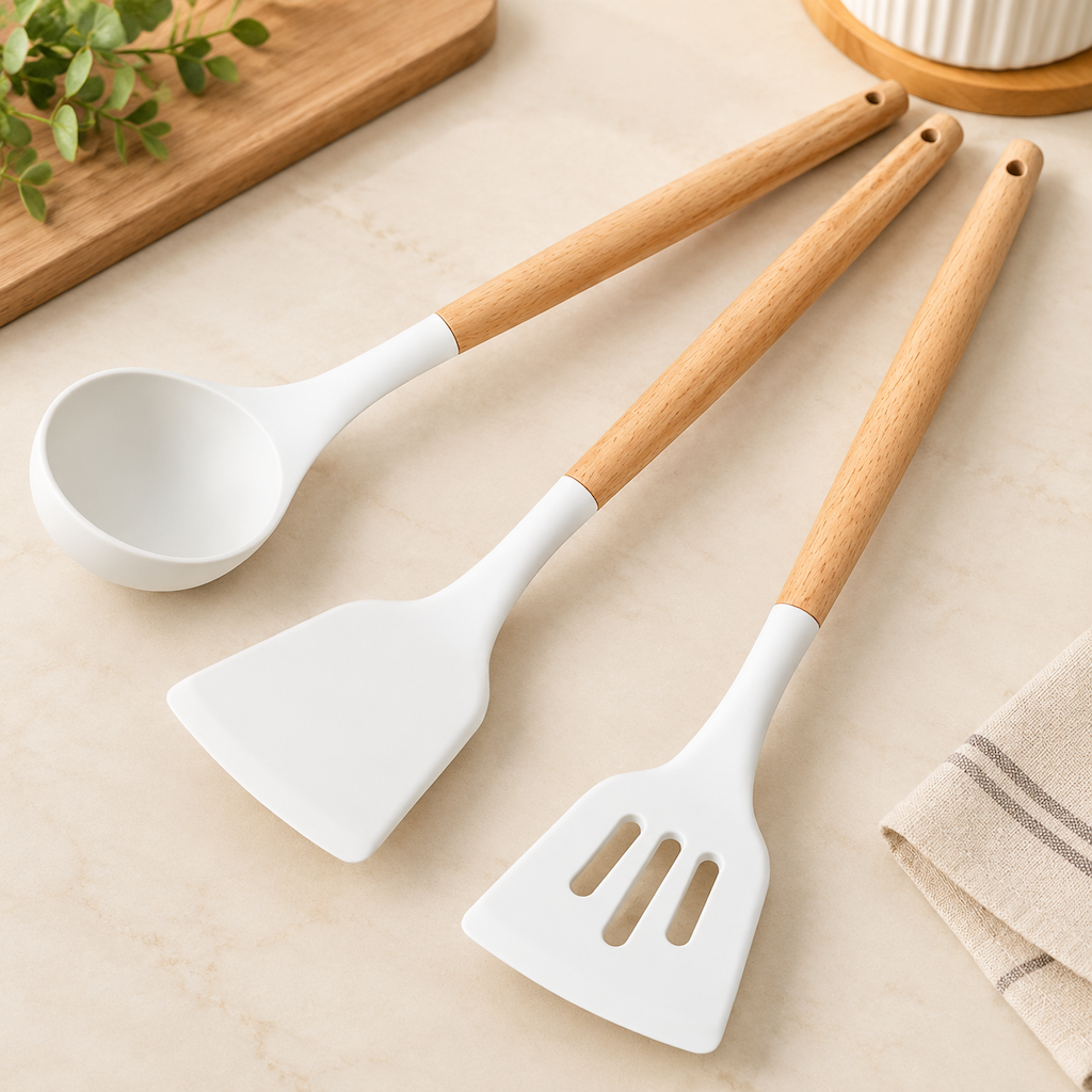 Heat Resistant Silicone Spatula with Wooden Handle