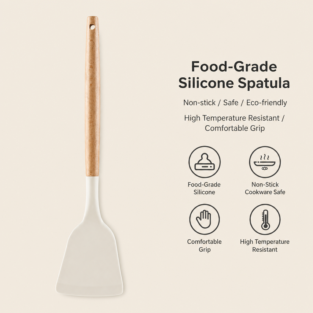 Heat Resistant Silicone Spatula with Wooden Handle