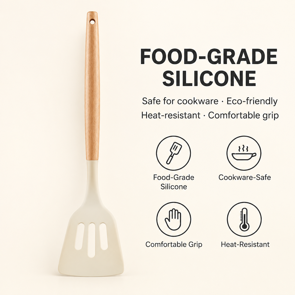 Heat Resistant Silicone Spatula with Wooden Handle