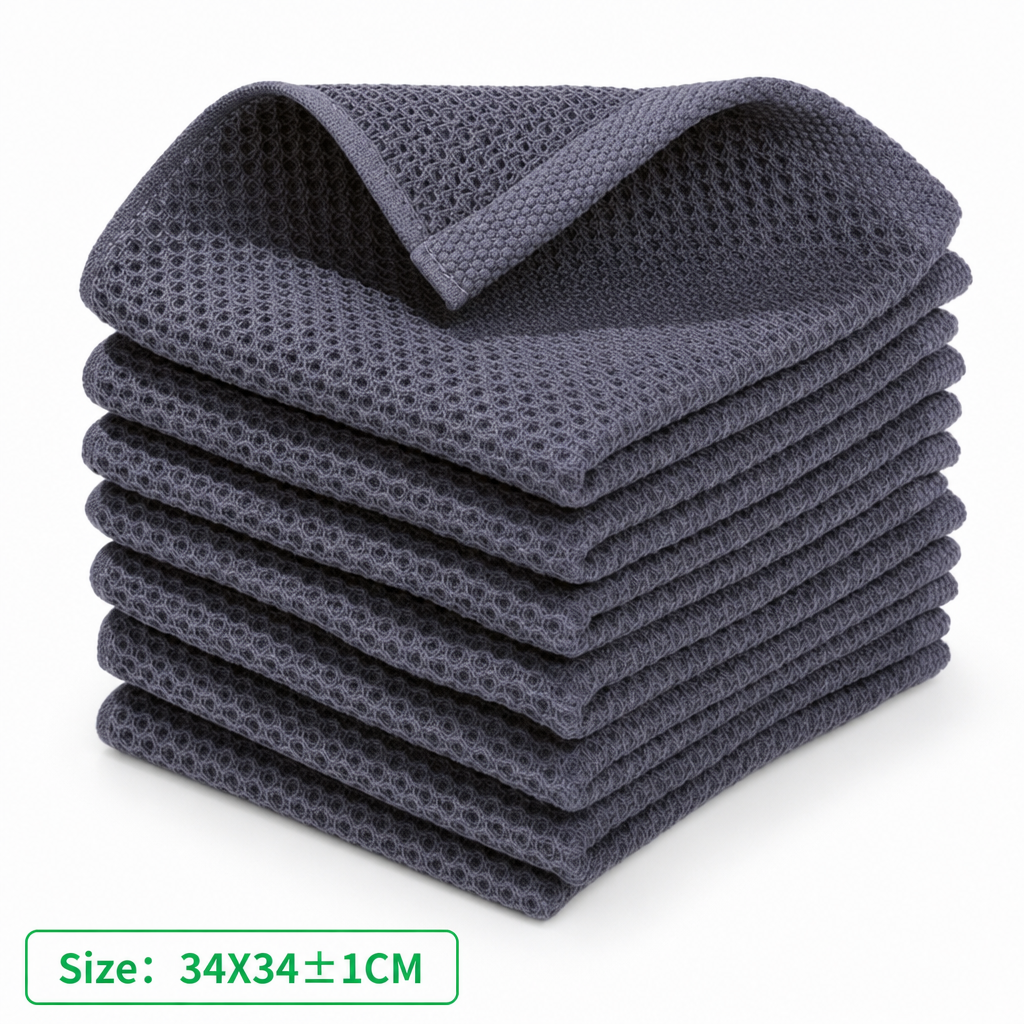 Waffle Weave Cotton Kitchen Dish Cloth Absorbent Cleaning Towel with Hanging Loop