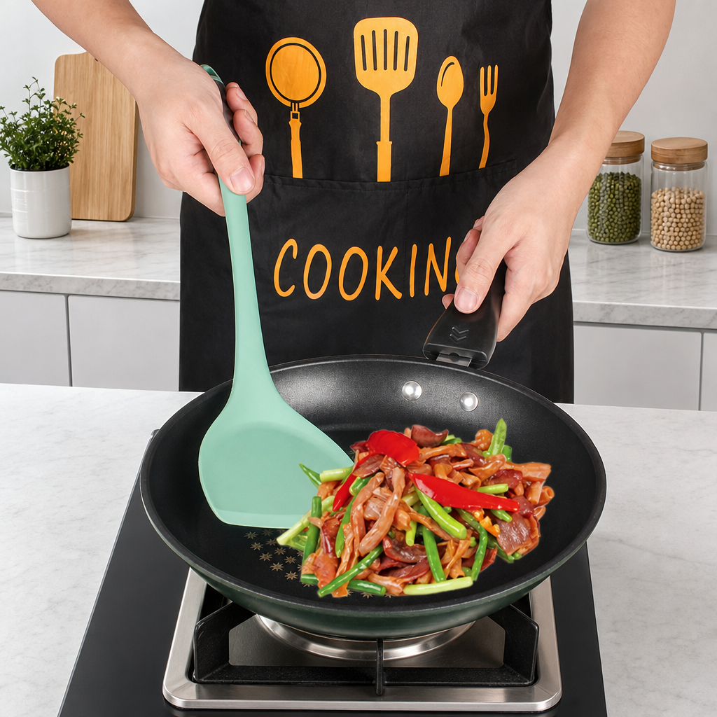 Heat Resistant Silicone Cooking Spatula Long Handle Nonstick Wok Turner