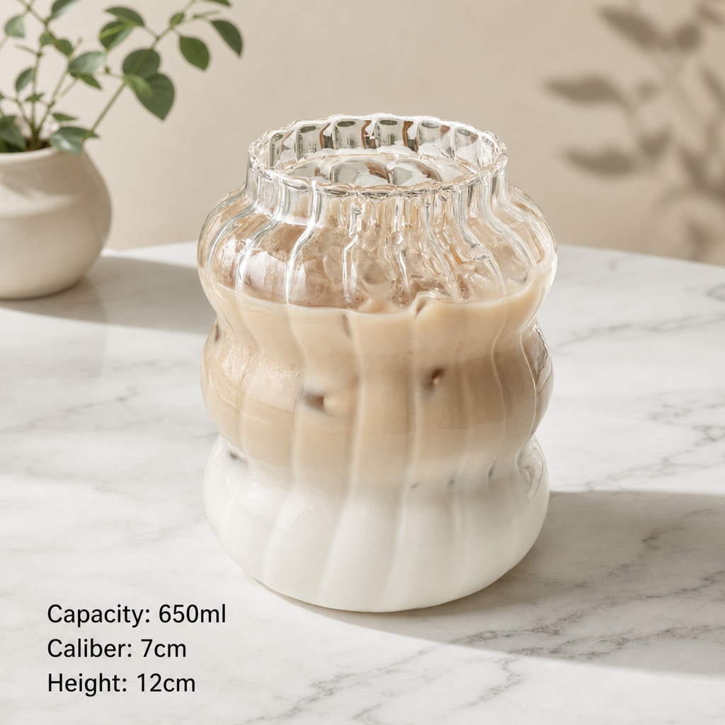 Spiral Ribbed Borosilicate Glass Cup Large Capacity Textured Tumbler