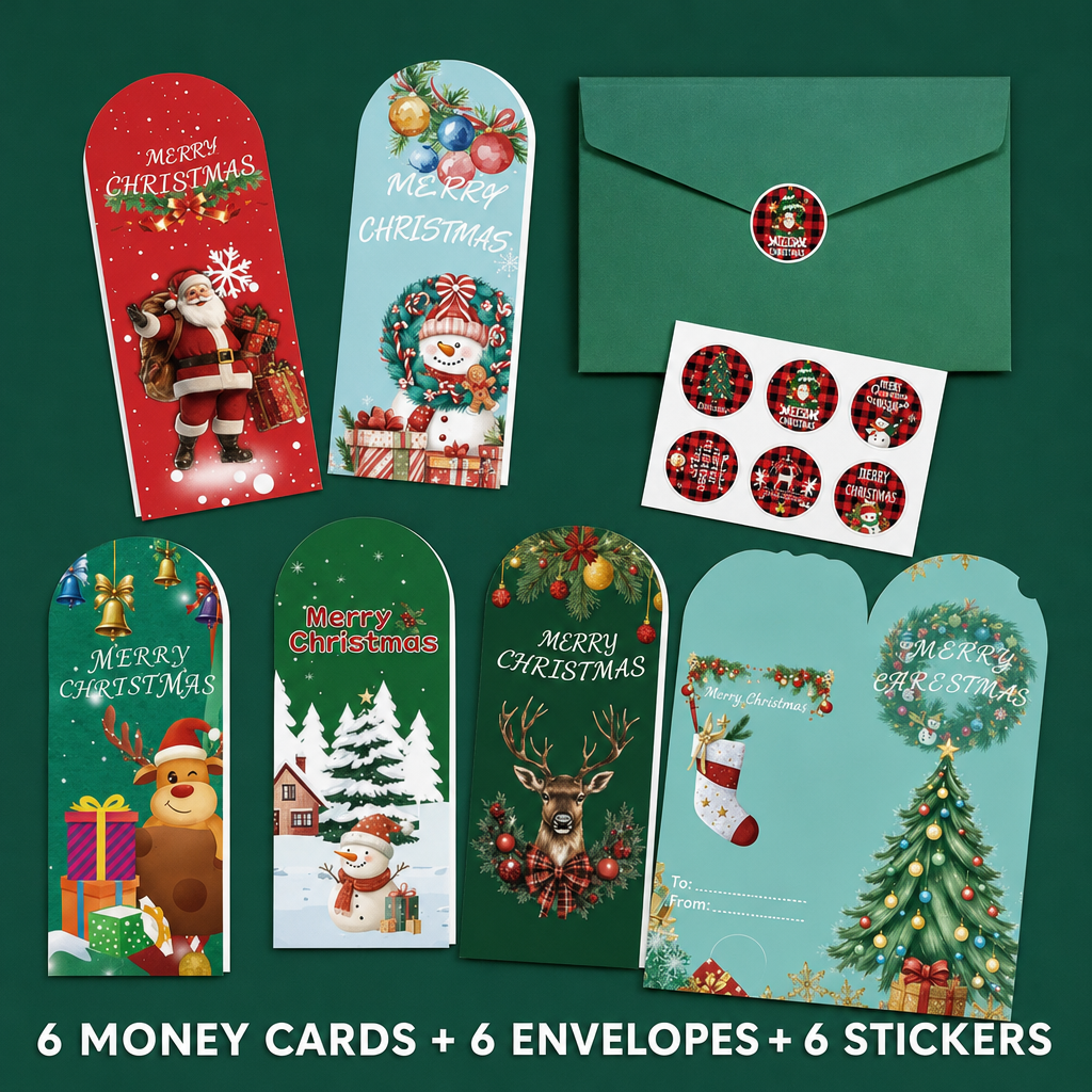 Christmas Greeting Card Gift Set Cute Holiday Message Cards with Envelopes and Decorative Stickers