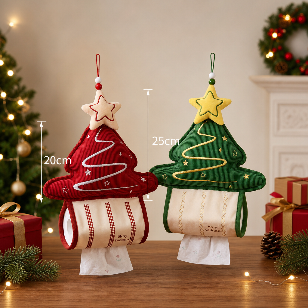 Christmas Tree Hanging Tissue Box Cover Festive Fabric Tissue Holder