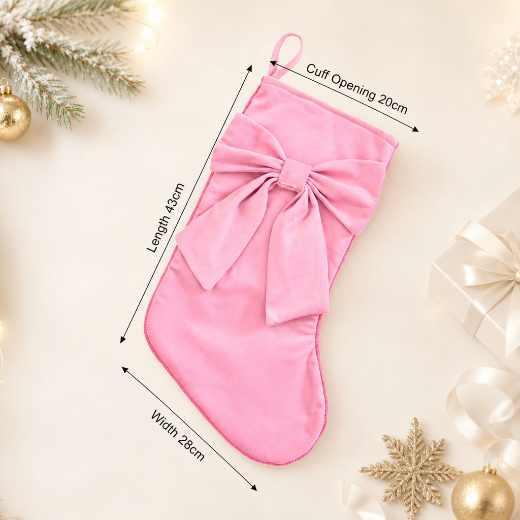 Velvet Christmas Stocking with Large Bow Elegant Solid Color Hanging Holiday Gift Bag