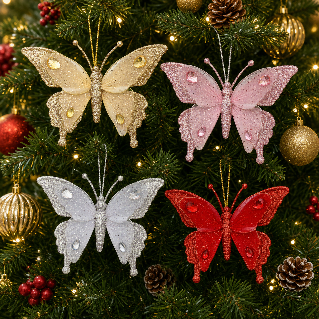 Glitter Butterfly Christmas Tree Ornament
