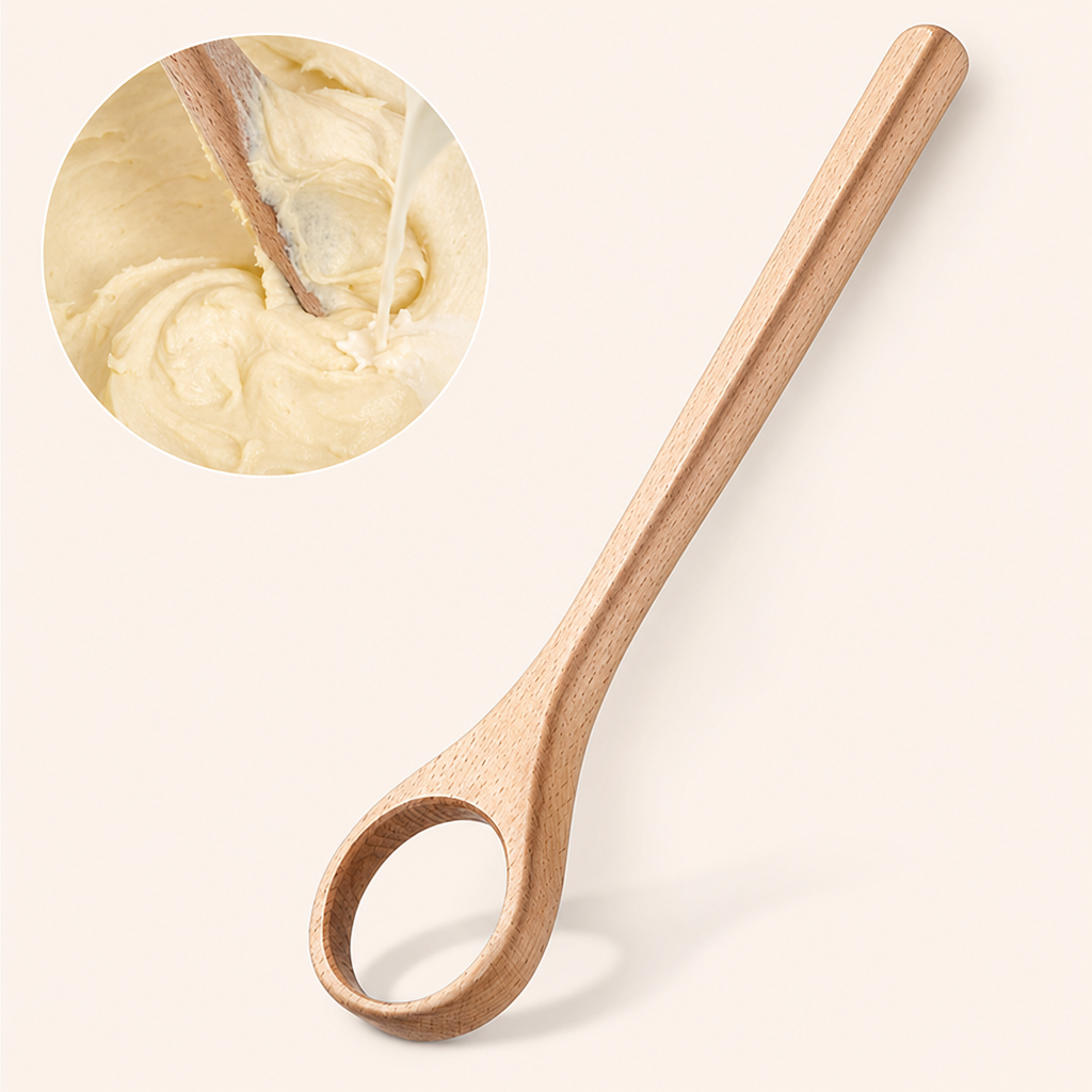 Wooden Danish Dough Whisk Bread Mixing Tool with Ergonomic Handle
