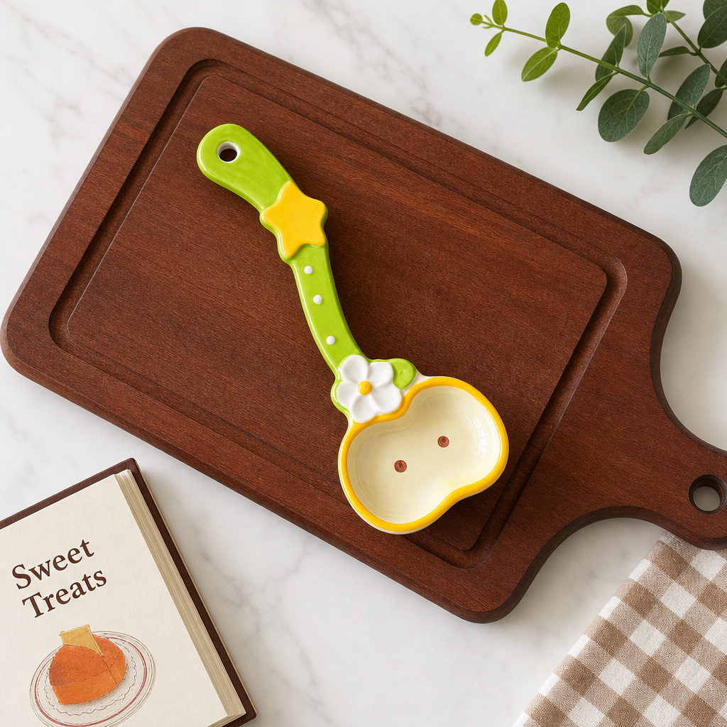 Cute Ceramic Dessert Spoon Colorful Cartoon Fruit and Flower Design Cream Stirring Spoon