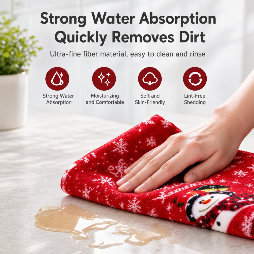 Christmas Microfiber Kitchen Towel Festive Tree Print Absorbent Dish Cloth Holiday Kitchen Decor