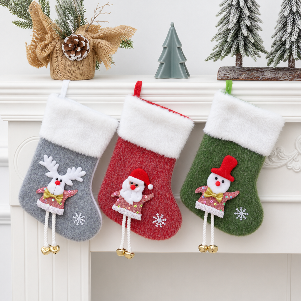 Mini Christmas Stocking Candy Gift Bag Fabric Holiday Hanging Ornament