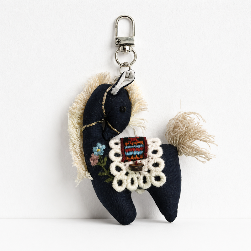 Vintage Horse Bag Charm – Cotton Linen Pony Pendant, Embroidered Animal Keychain for Backpack & Purse