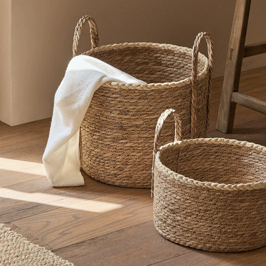Handwoven Straw Storage Basket โ Natural Grass Organizer Basket for Home Decor & Storage