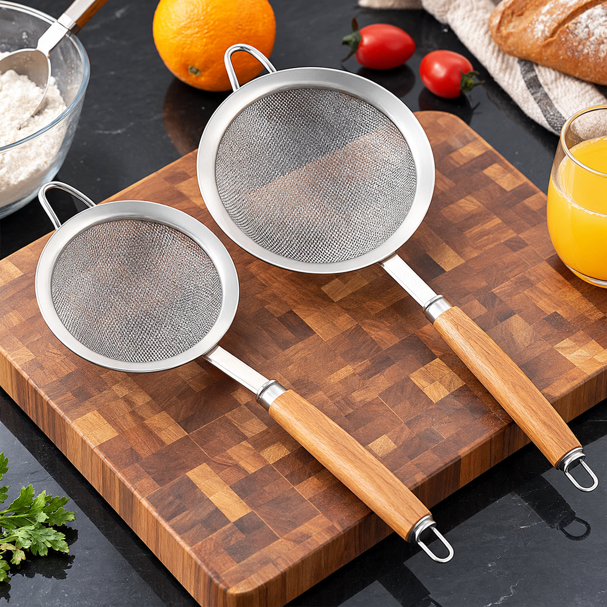 304 Stainless Steel Fine Mesh Strainer with Wooden Handle