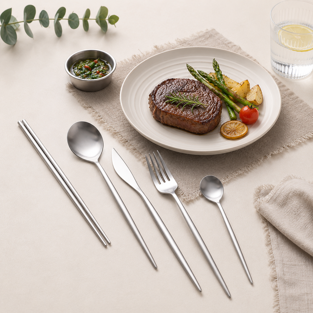 304 Stainless Steel Tapered Chopsticks, Mirror Polished Metal Dining Chopsticks