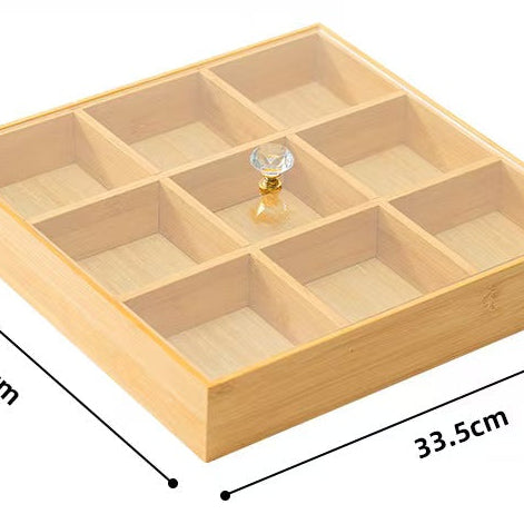 Bamboo Snack Box with Lid Compartment Storage Tray