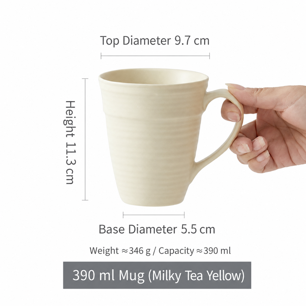 Ceramic Coffee Mug – 390ml Ribbed Ceramic Cup with Comfortable Handle