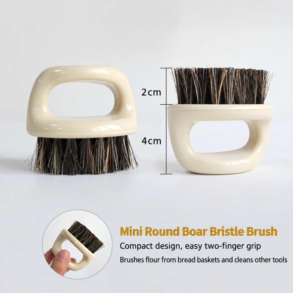 Mini Round Boar Bristle Brush, Bread Basket Cleaning Brush