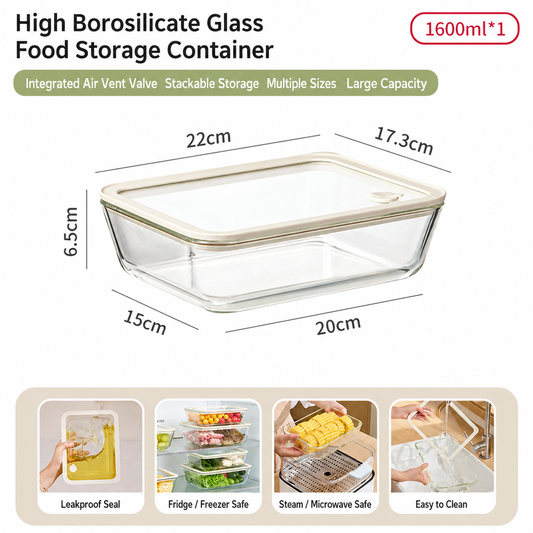 Glass Food Storage Container โ Airtight Meal Prep & Freezer Box
