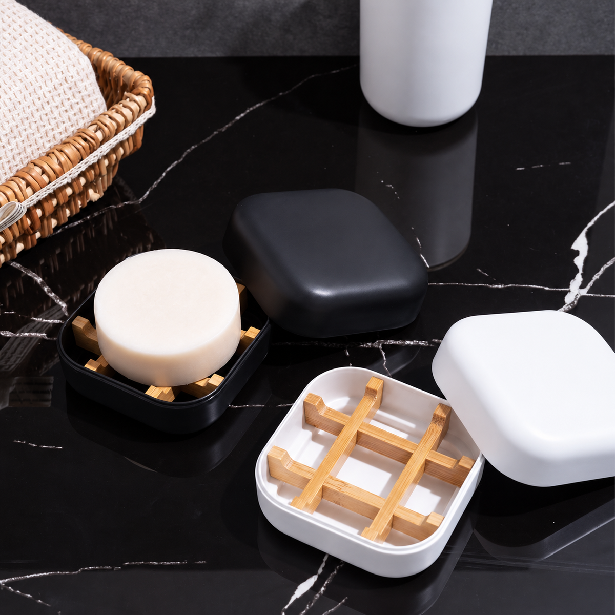 Bamboo Fiber Soap Box with Lid Portable Bar Soap Container Travel Soap Case