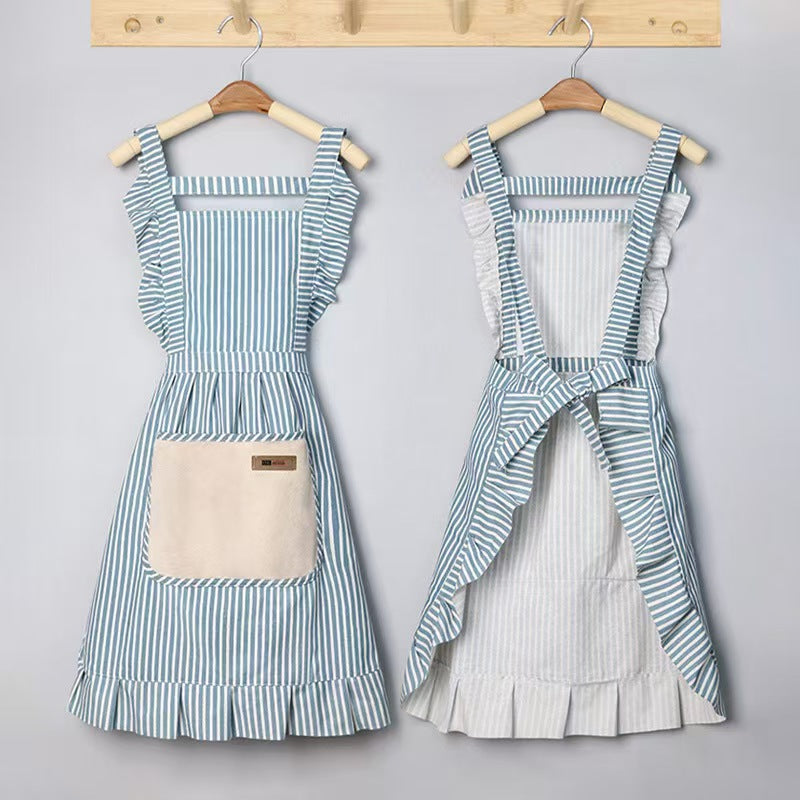 Lace Trim Cotton Linen Kitchen Apron