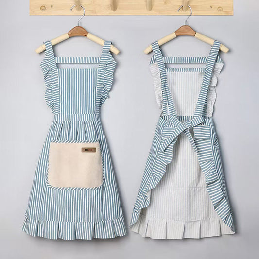 Lace Trim Cotton Linen Kitchen Apron