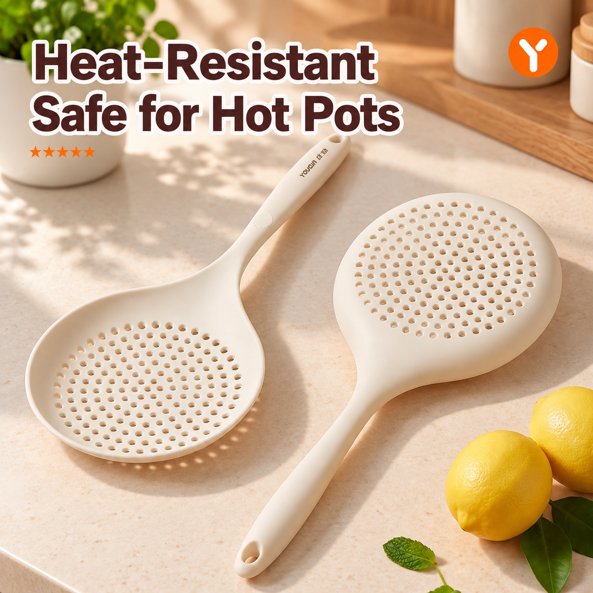 Heat Resistant Slotted Spoon Long Handle Kitchen Strainer Ladle